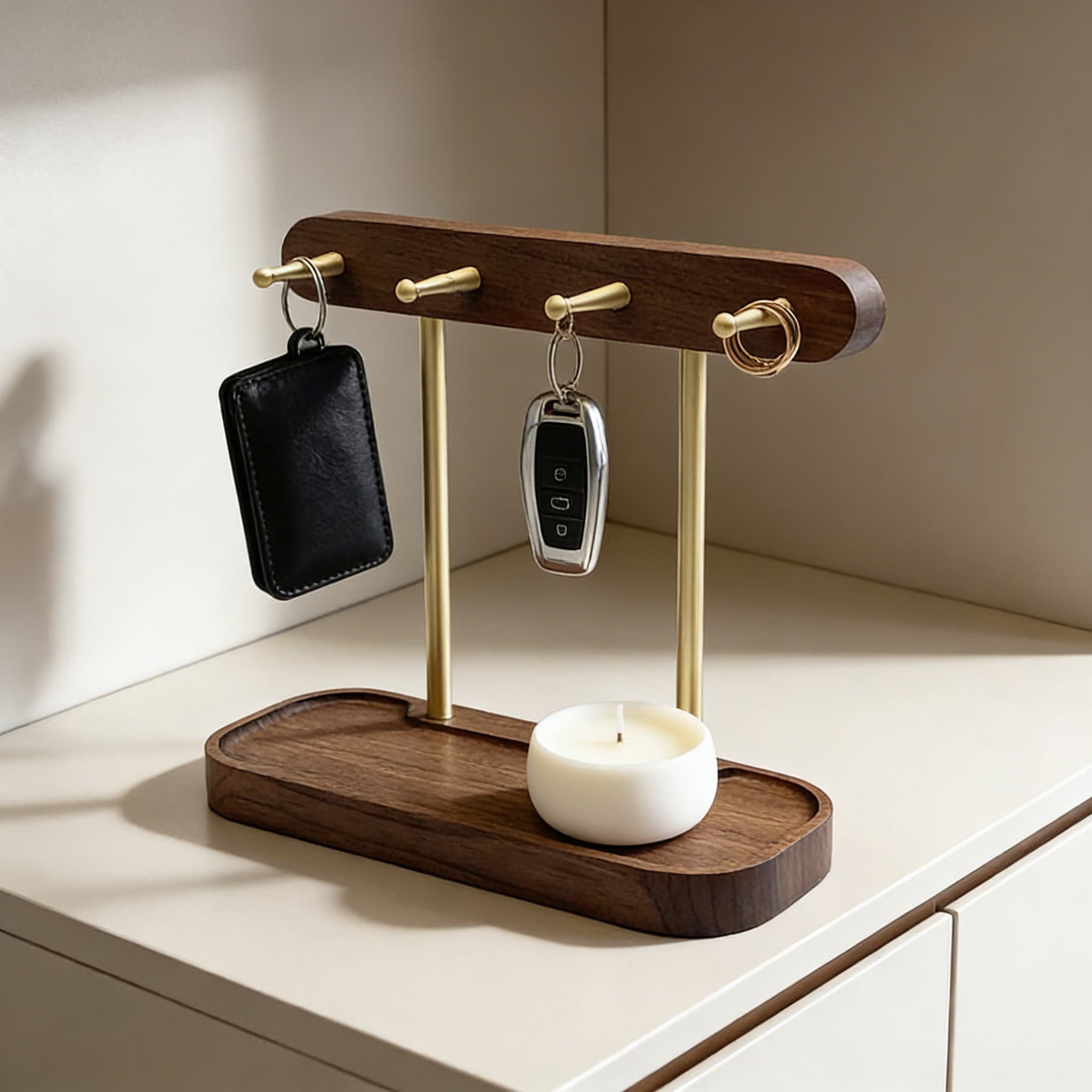 George Oliver Modern Key Holder Stand With Walnut Wood Base And